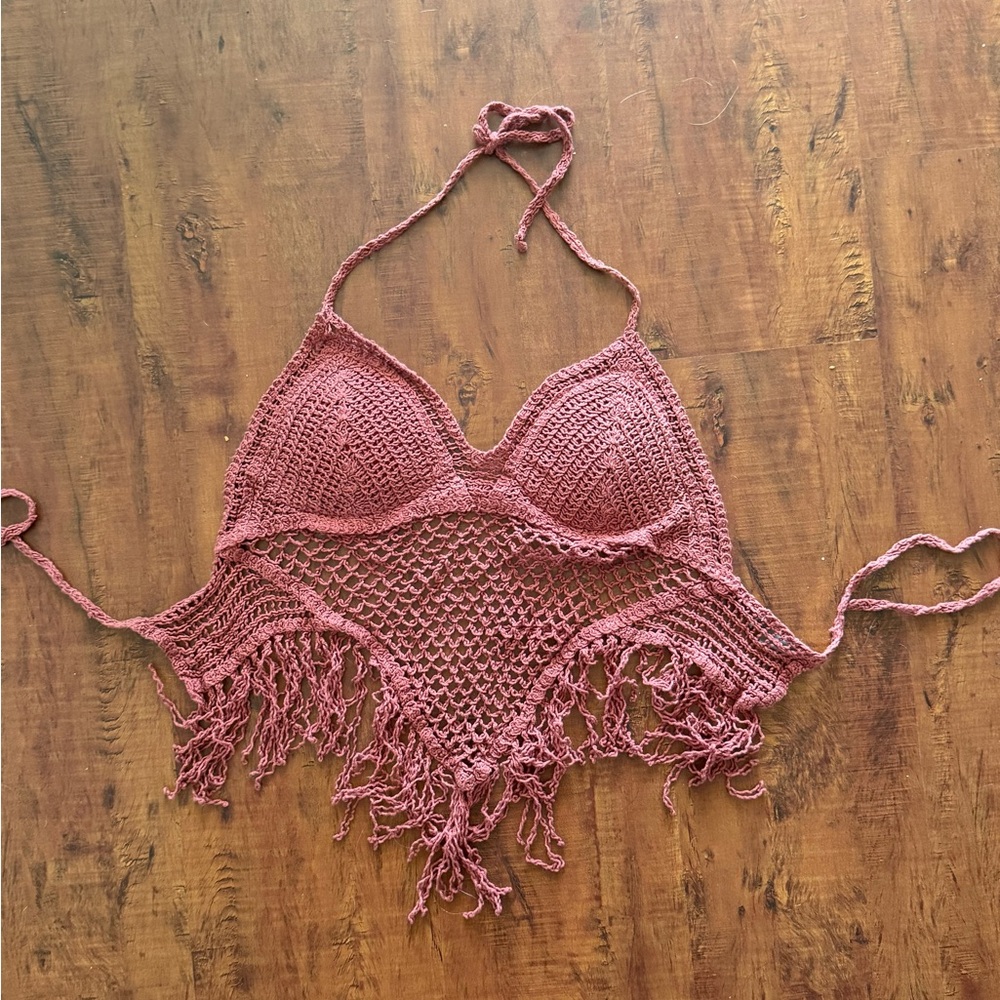 Crochet Halter Top with Fringe - Picture 2 of 2